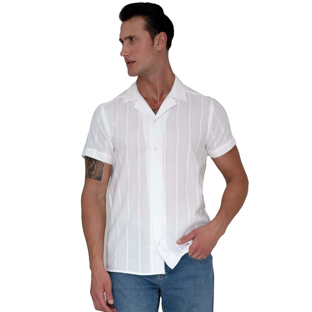 Natural Linen Camp Collar Men's Hawaiian Summer Shirt