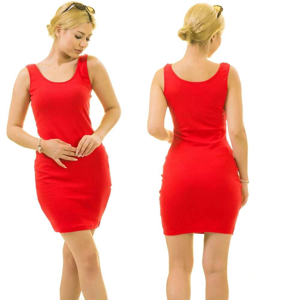 Red Elastan Kinted Women's Shirt Dress
