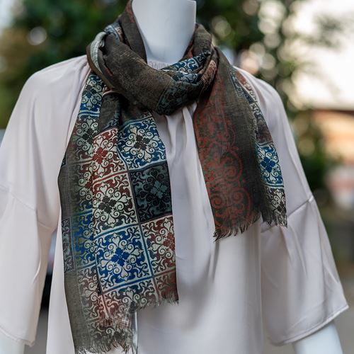 Khaki Ethnic Designer Woman Digital Printed Scarf