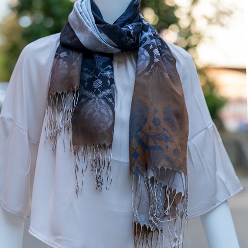 Navy Yellow Designer Woman Digital Printed Scarf