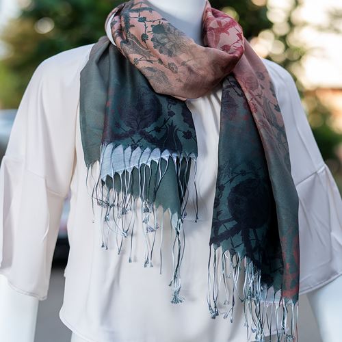 Biege Khaki Navy Woman Digital Printed Scarf