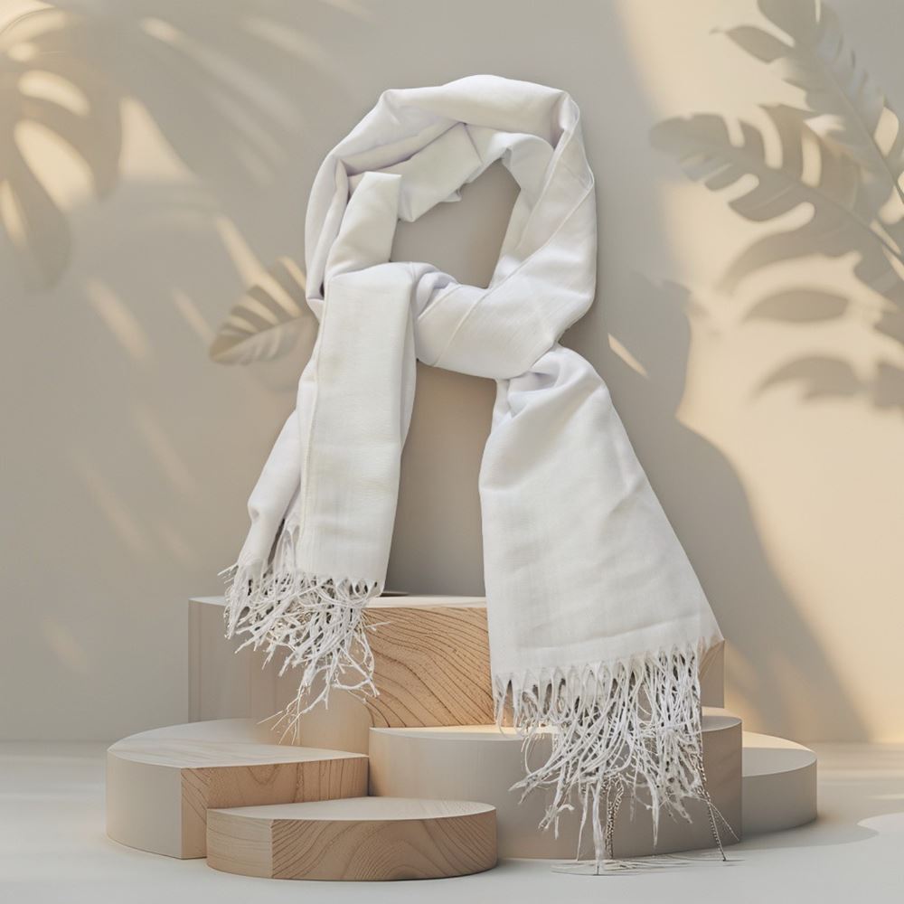 White Womens Fringed Scarf Long Size Full Viscose