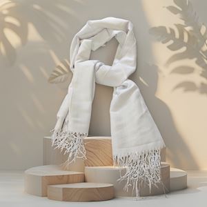 White Womens Fringed Scarf Long Size Full Viscose