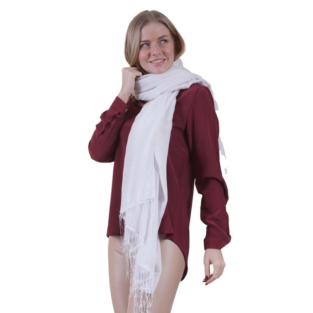 White Womens Fringed Scarf Long Size Full Viscose