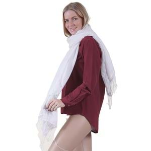 White Womens Fringed Scarf Long Size Full Viscose