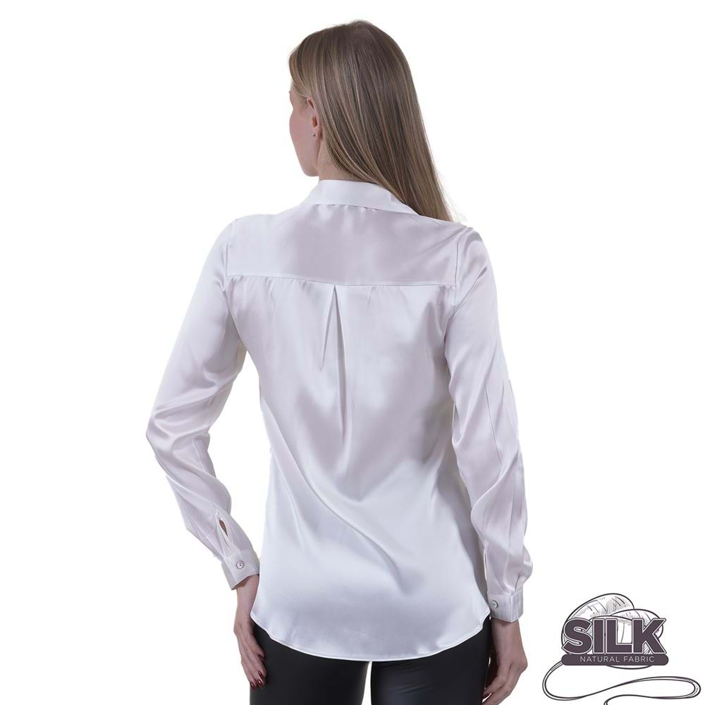 White 100% Pure Silk Women's Shirt