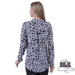 Navy with White Designer 100% Pure Silk Women's Shirt