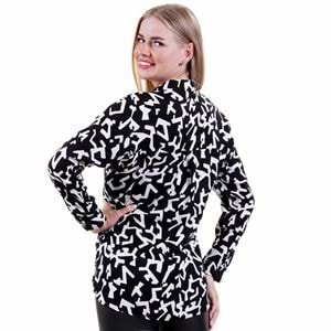 White Black Geometric Baggy Cut Women's Long Shirt