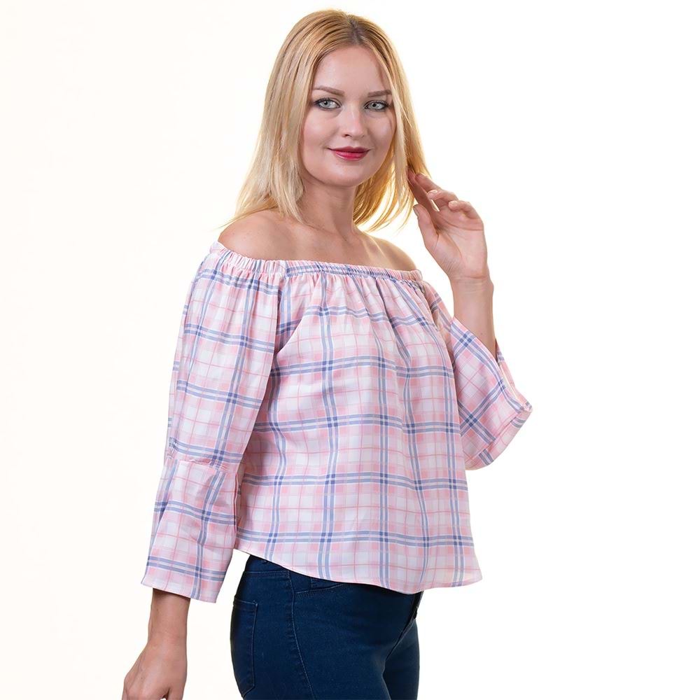 Pink Plaid Women Blouse