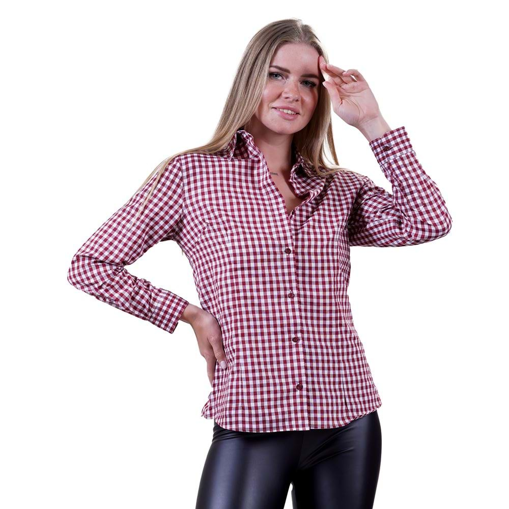 Burgundy White Gingham Women's Shirt