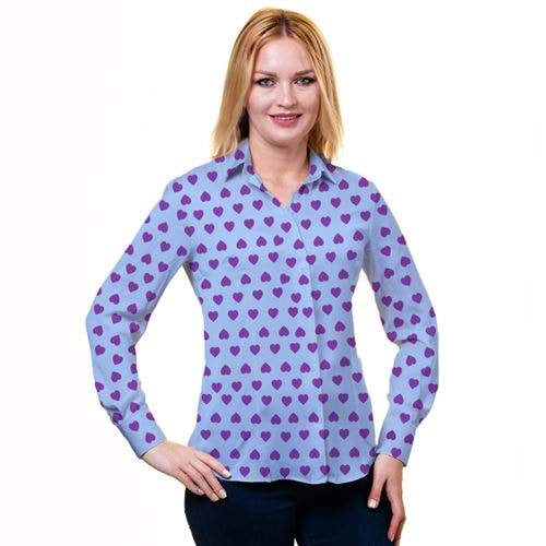 Pink Heart on Blue Women's Shirt
