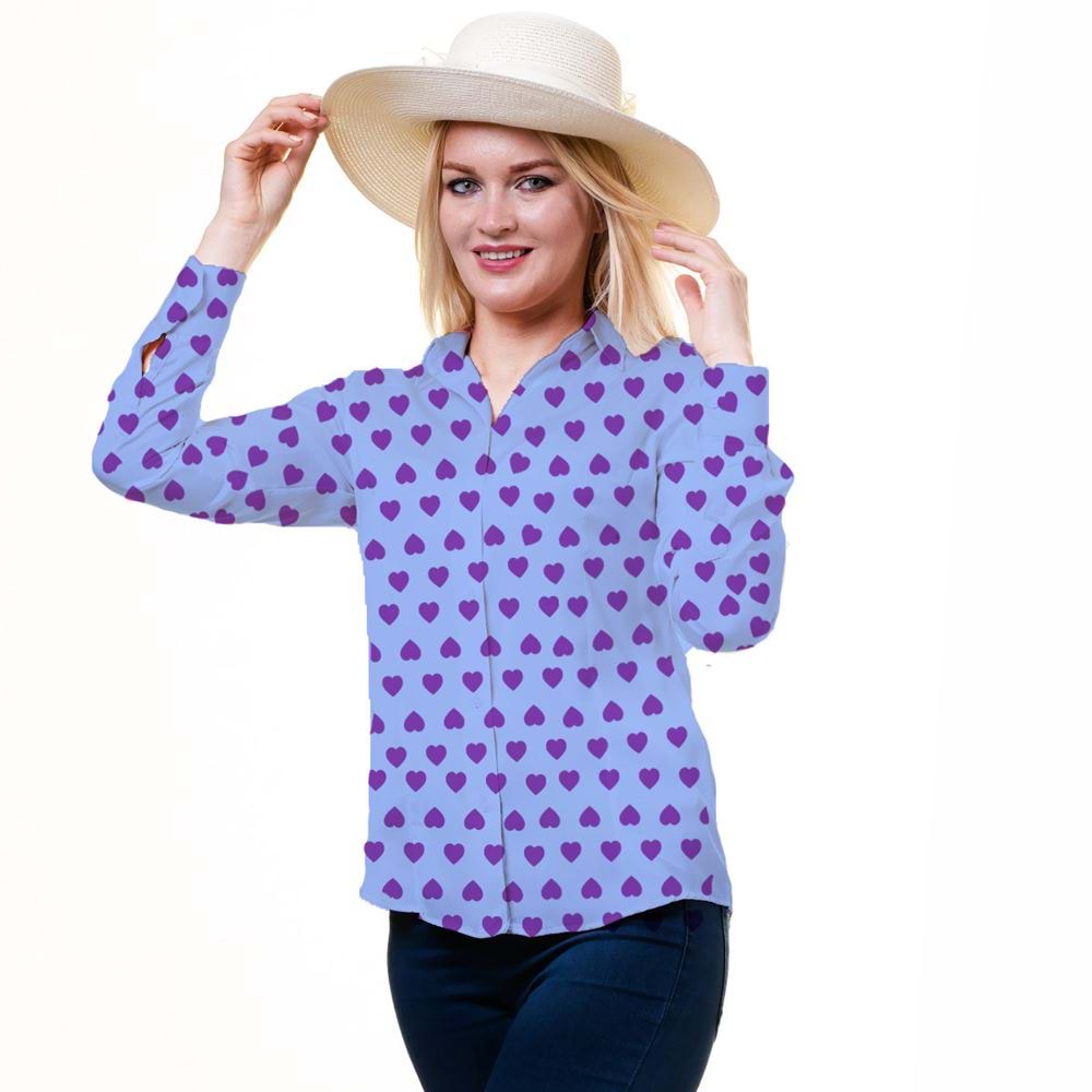 Pink Heart on Blue Women's Shirt