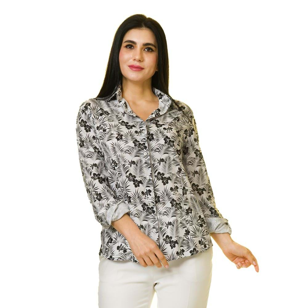 Black Floral Beige Women's Shirt