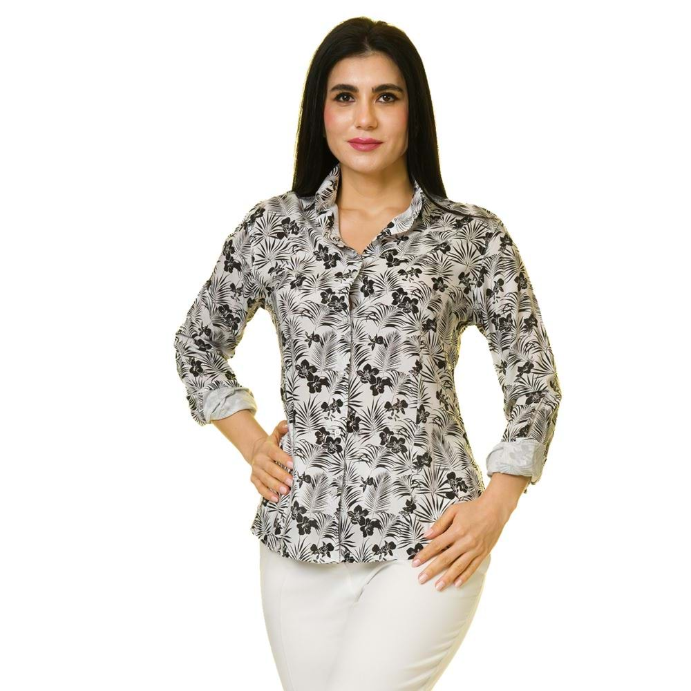 Black Floral Beige Women's Shirt