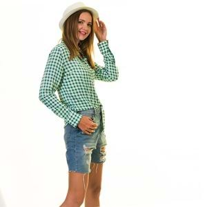 Green White Checkered Women's Shirt