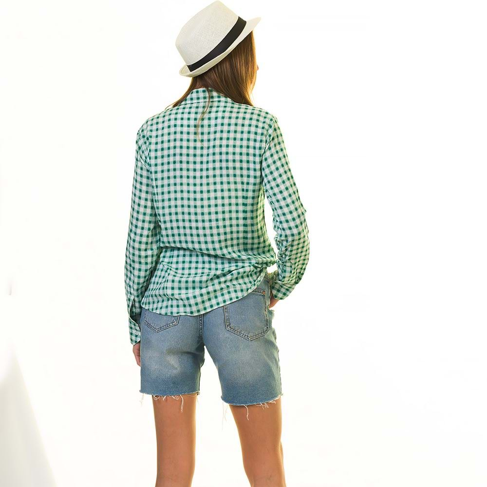 Green White Checkered Women's Shirt