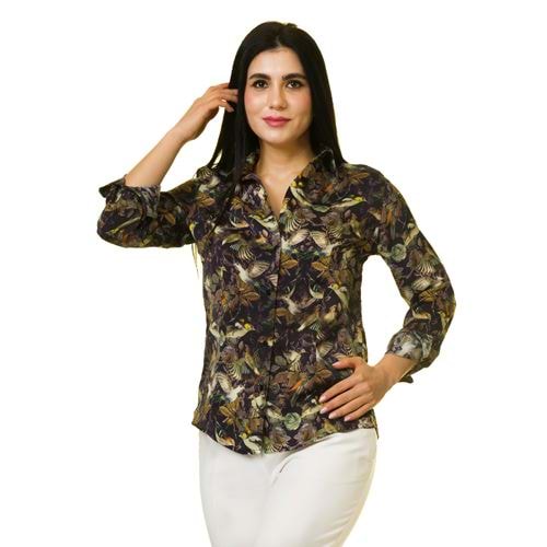Brown Beige Birds Women's Shirt