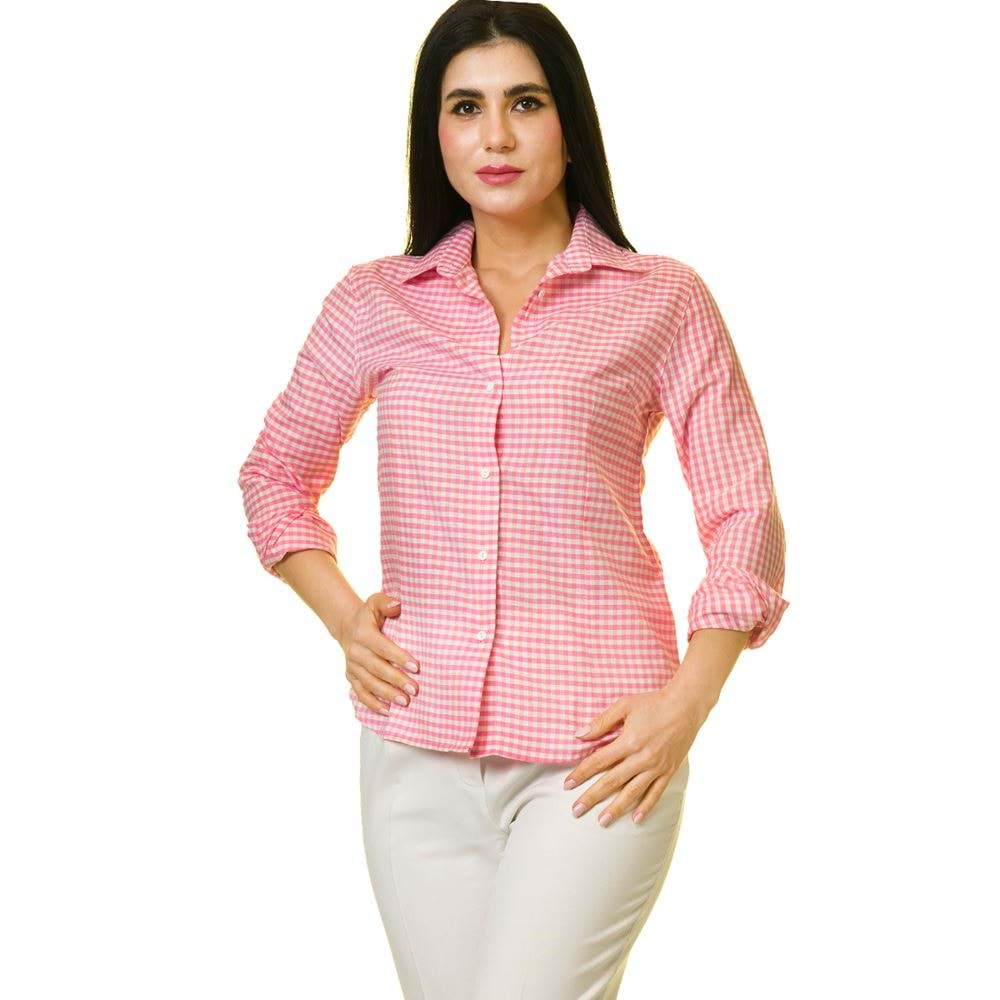 Pink White Checkered Women's Shirt