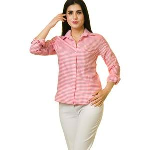 Pink White Checkered Women's Shirt