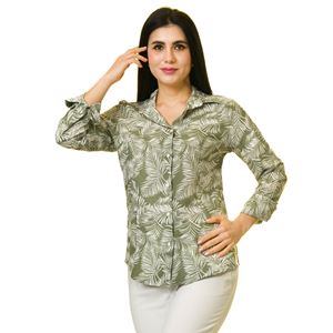 Green White Floral Women's Shirt