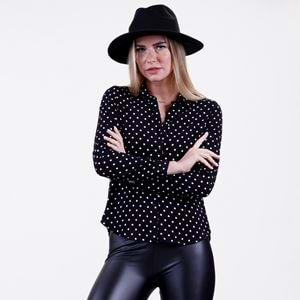 Black White Polka Dot Printed Viscose Women's Shirt