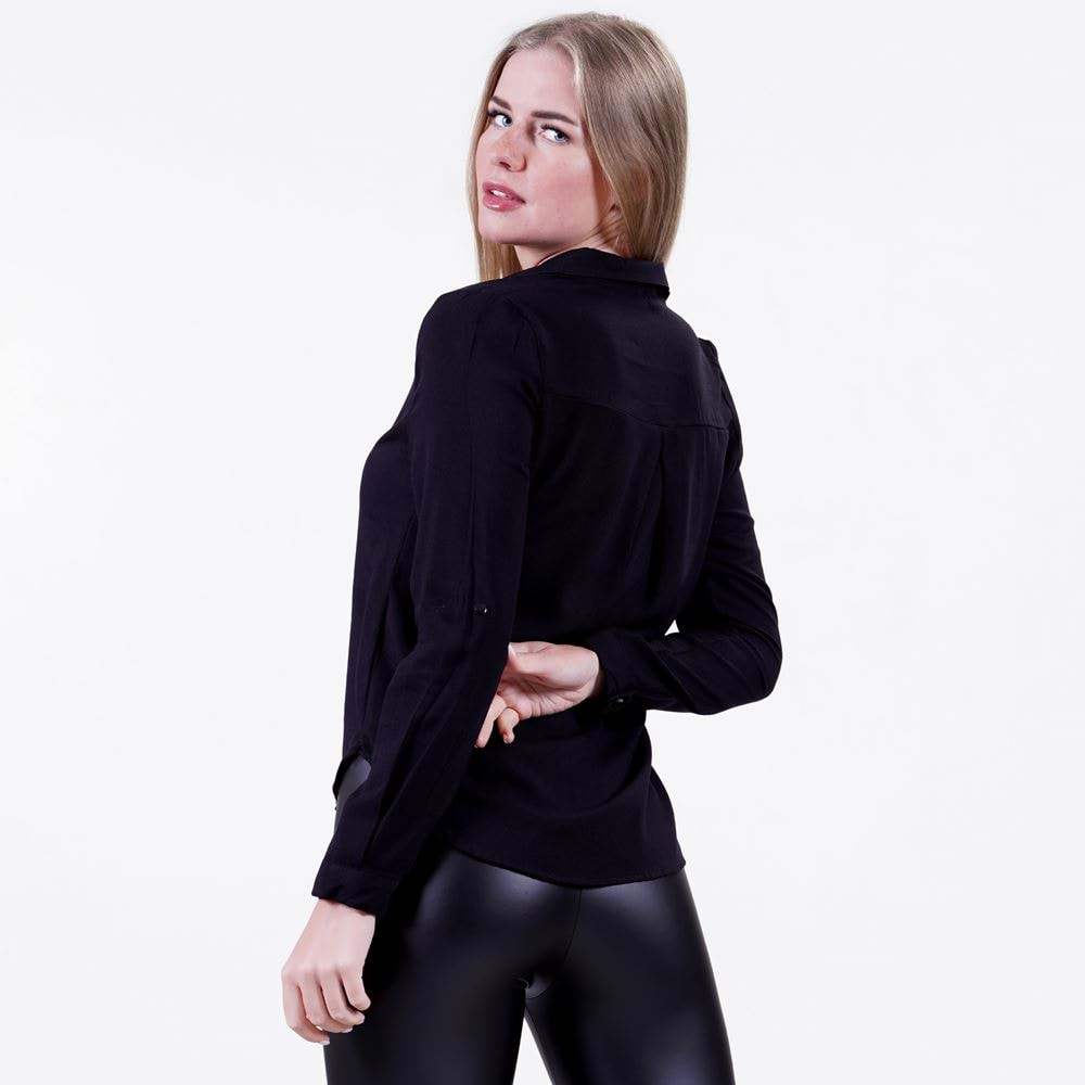 Black Basic Plain Color Women's Shirt