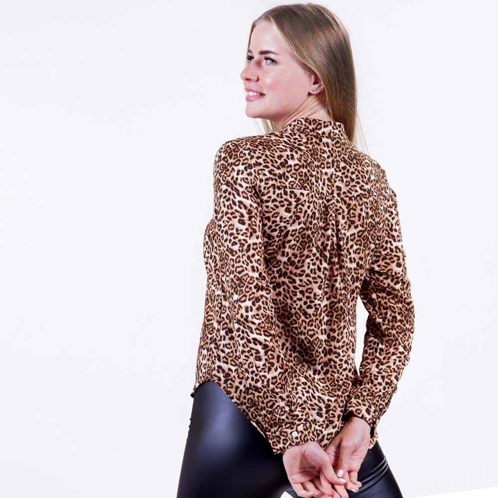 Brown Black Leopard Printed Designer Women's Shirt