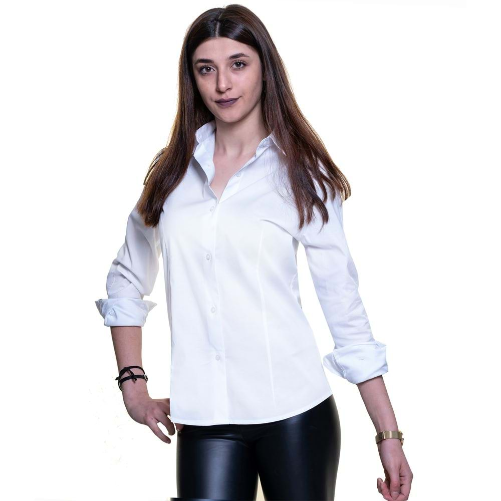 Basic White Plain Long Sleeved Women's Shirt