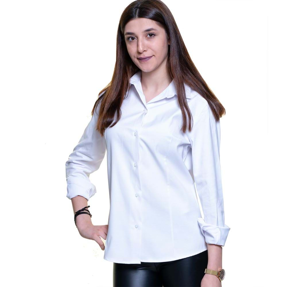 Basic White Plain Long Sleeved Women's Shirt