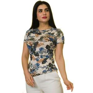 Blue Brown Flowers Women Tee O Neck T-Shirt