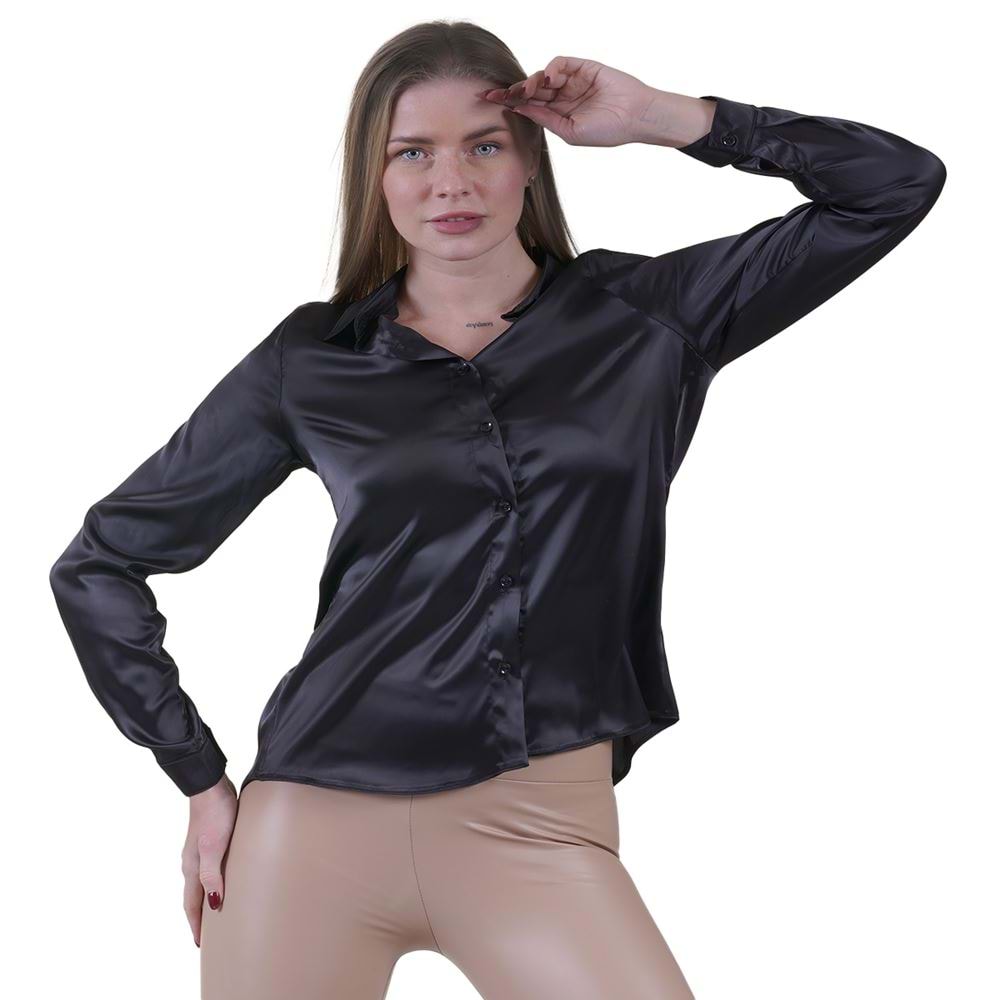 Black Women's Satin Shirt