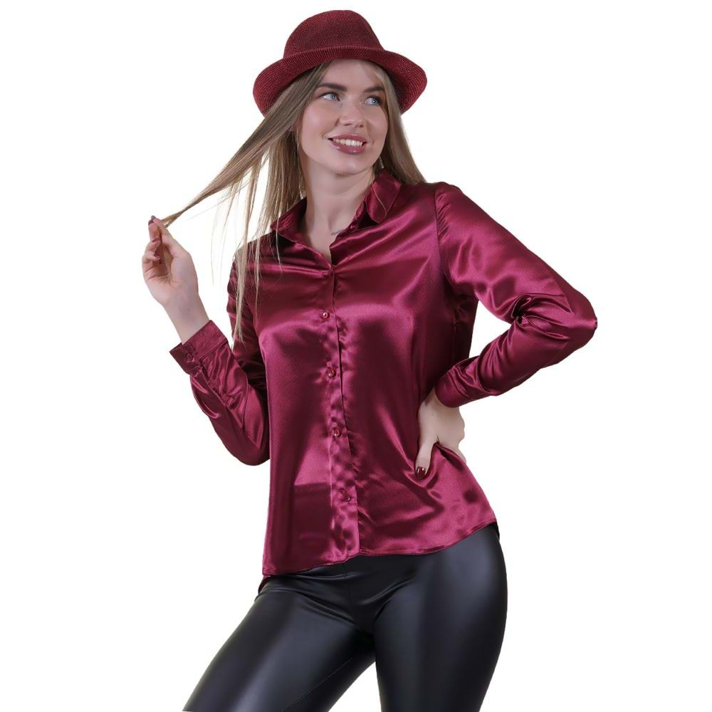 Burgundy Women's Satin Shirt