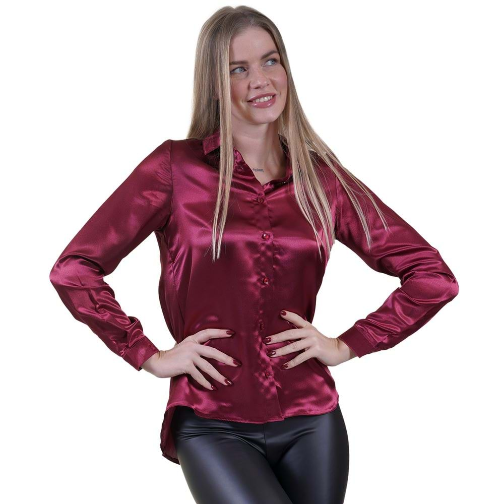 Burgundy Women's Satin Shirt