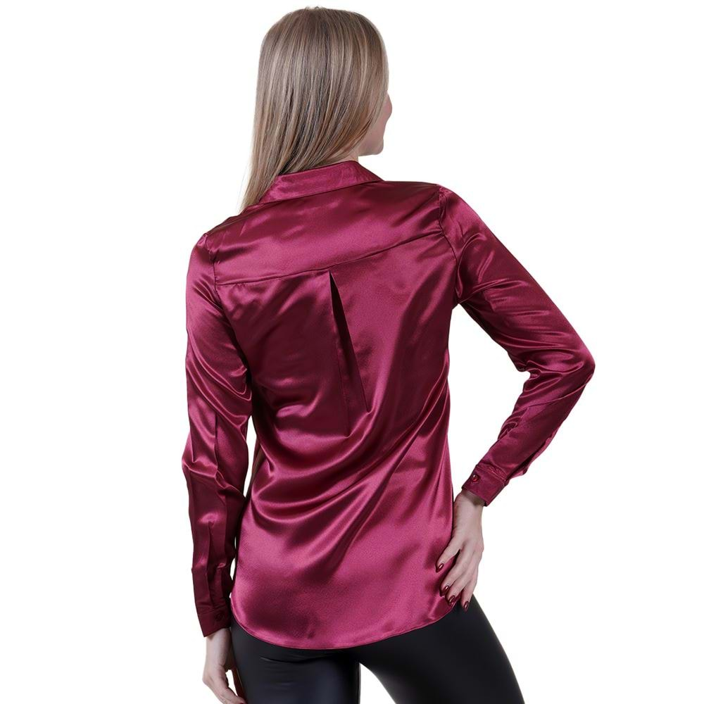 Burgundy Women's Satin Shirt