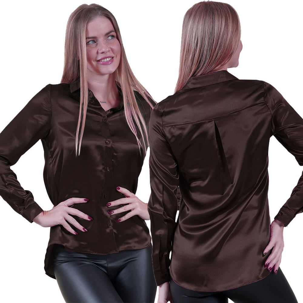 Brown Women's Satin Loose Shirt