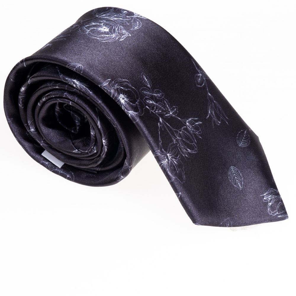 Black Floral Printed Necktie