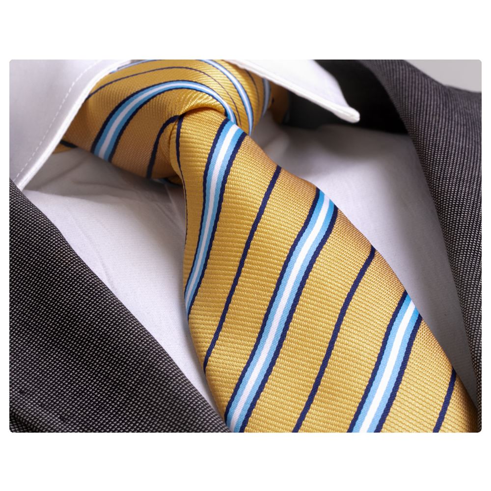Yellow Navy Striped Handmade Necktie