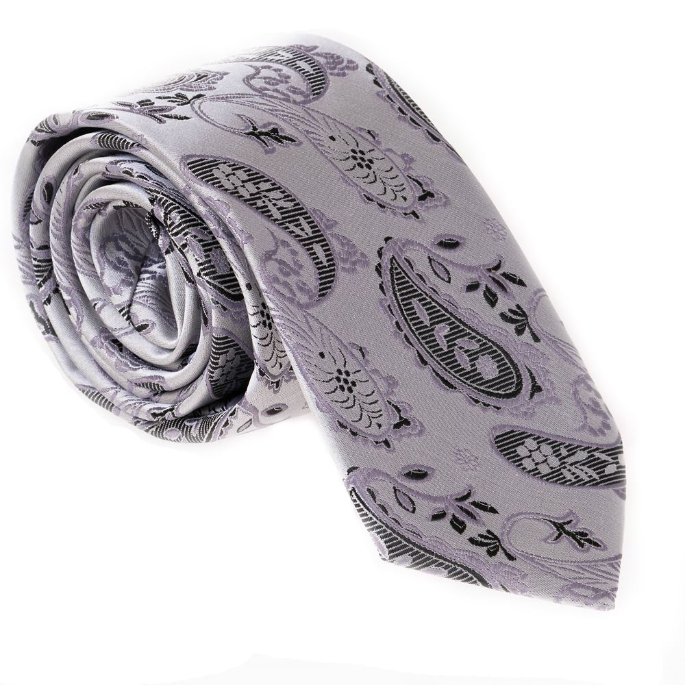 Silver Black Paisley Designer Necktie
