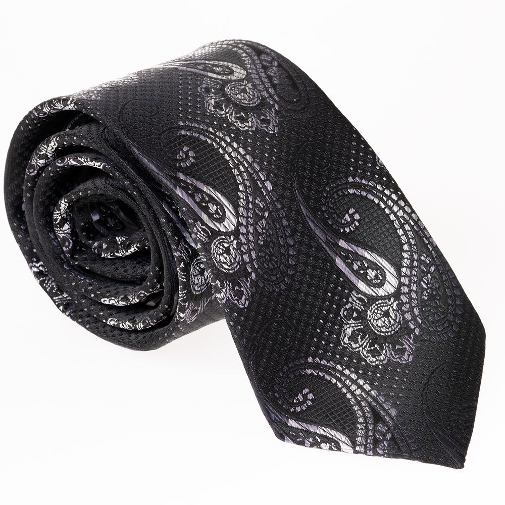 Black White Paisley Italian Style Necktie