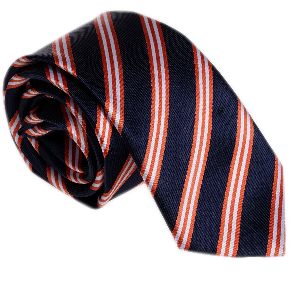Navy Orange White Striped Necktie
