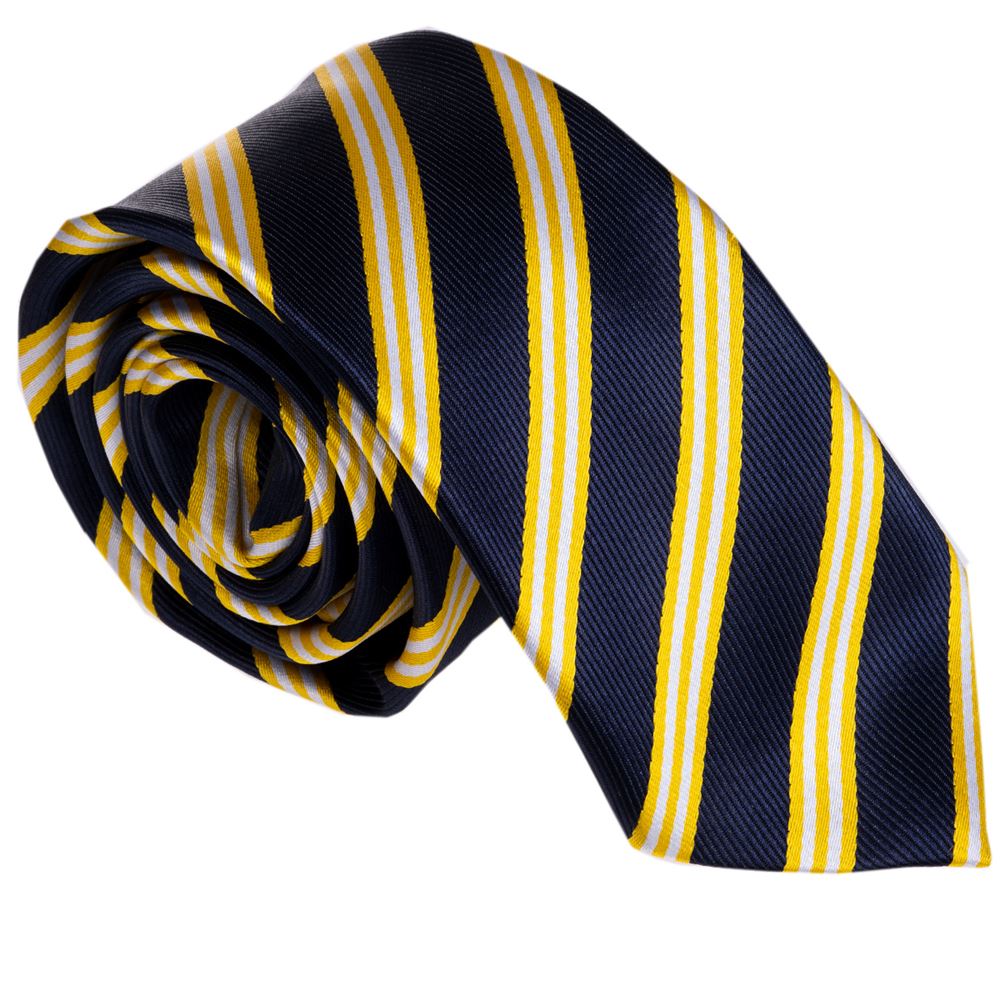 Navy Yellow White Striped Necktie