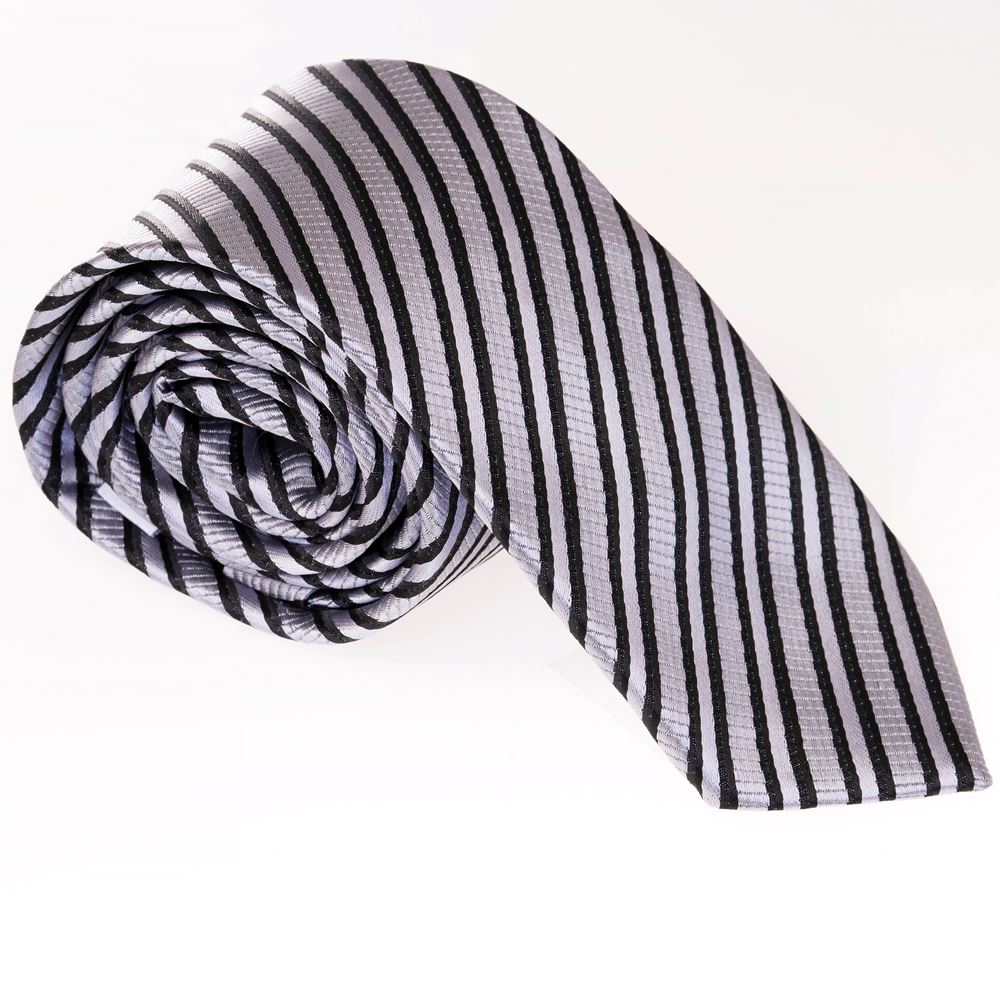 Silver Black Striped Jacquard Necktie