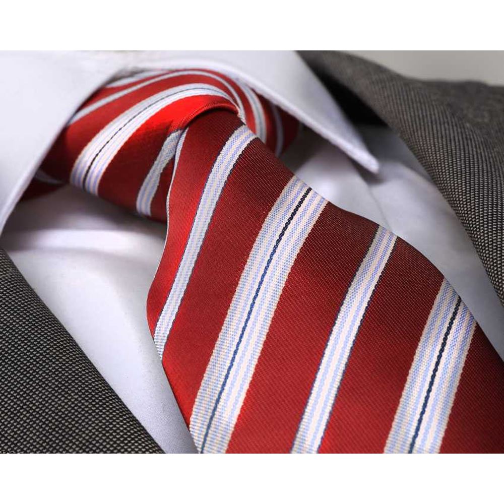 White Blue Striped Red Necktie