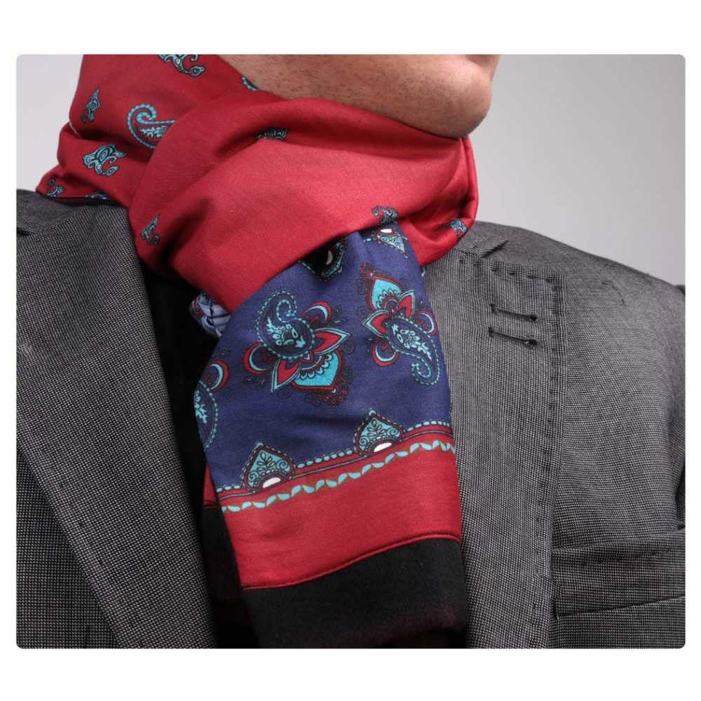 Blue Paisley Red Double Sided Scarf