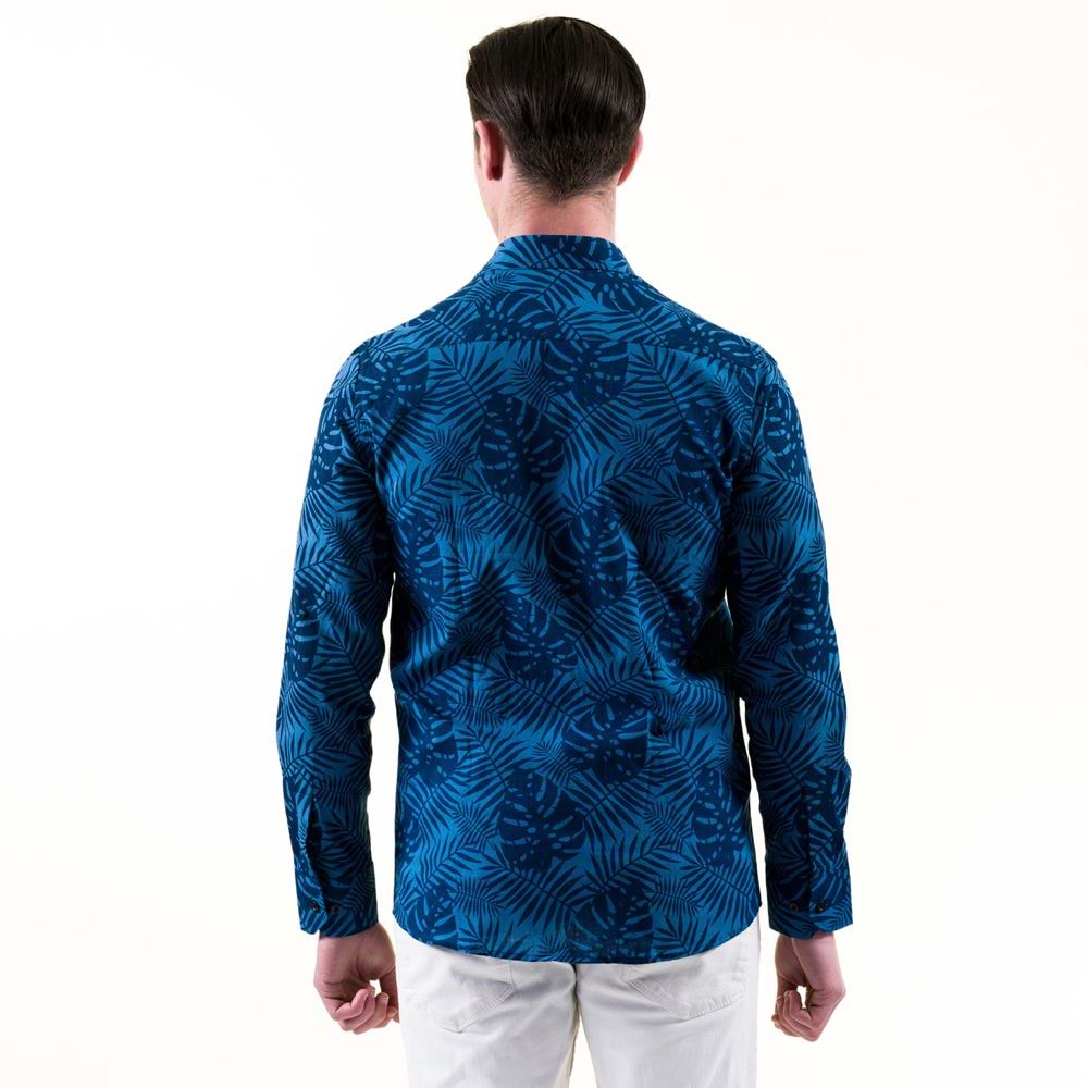 Navy and Blue Hawaiian Printed Breathable Cotton Men's Shirt