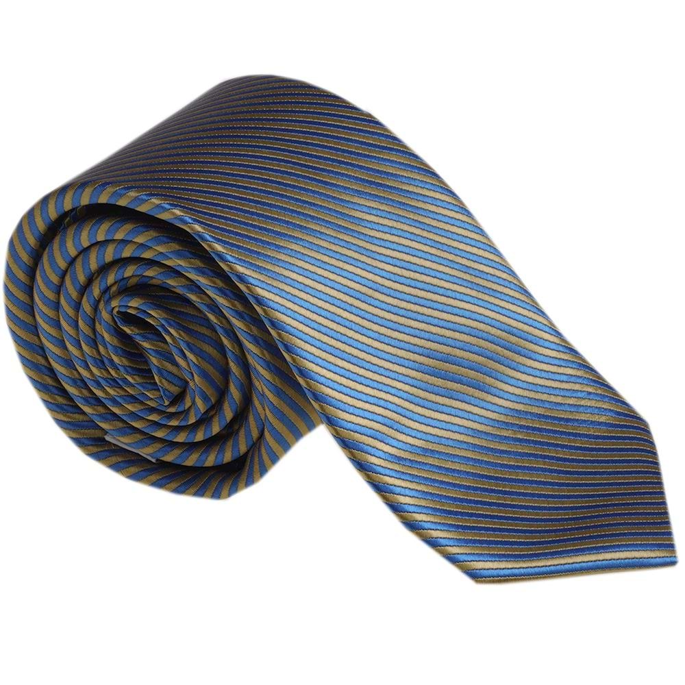 Yellow and Blue Striped Tie & Pocket Square Set