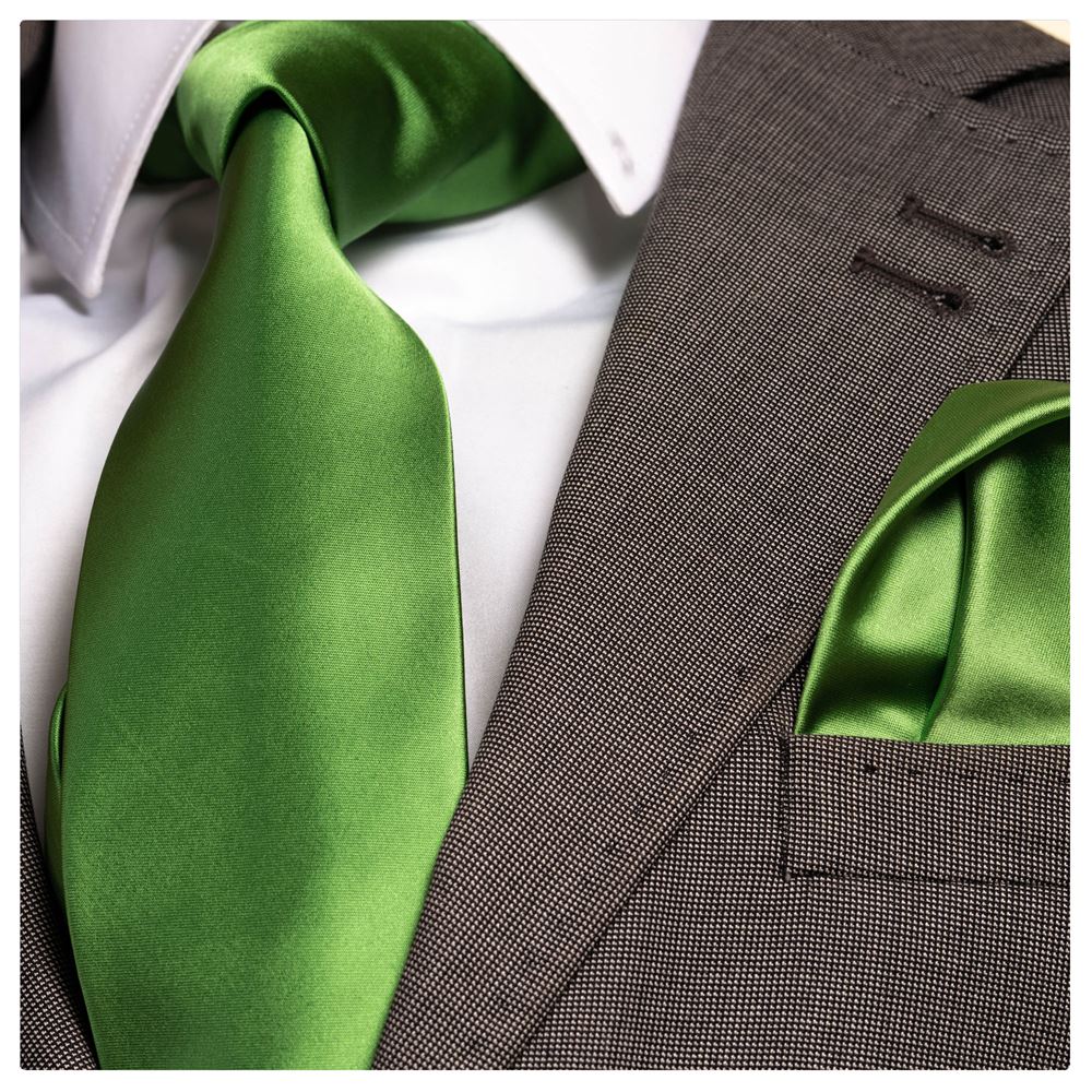 Green Satin Tie & Pocket Square Set