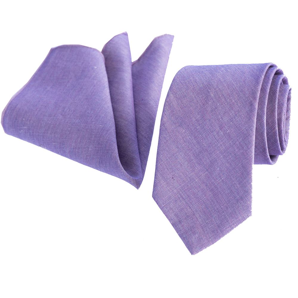 Purple Linen Tie & Pocket Square Set