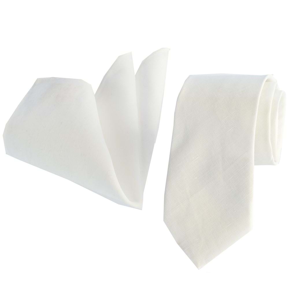 White Linen Tie & Pocket Square Set