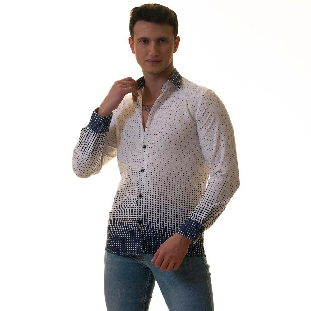 White Blue Designer Printed Men's Shirt